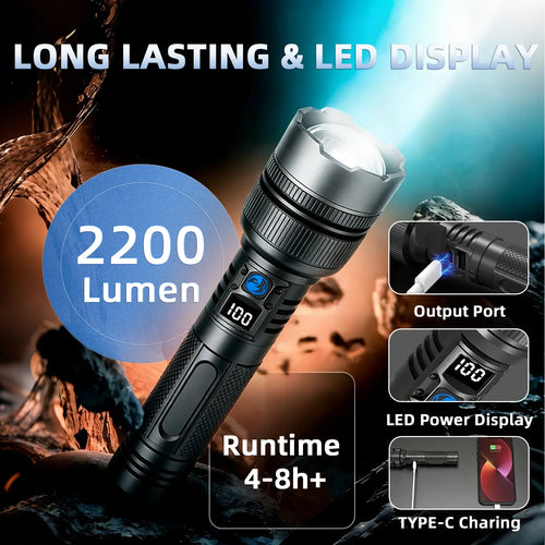 🔦 2-in-1 Flashlight + Power Bank💪 | Rechargeable Outdoor Emergency Camping Essential ⚡ | Black