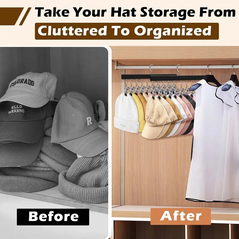 🧢 Wooden Hat Organizer | 12 Clips for Caps, Jeans & More | Space-Saving & Fits All Sizes 🪑