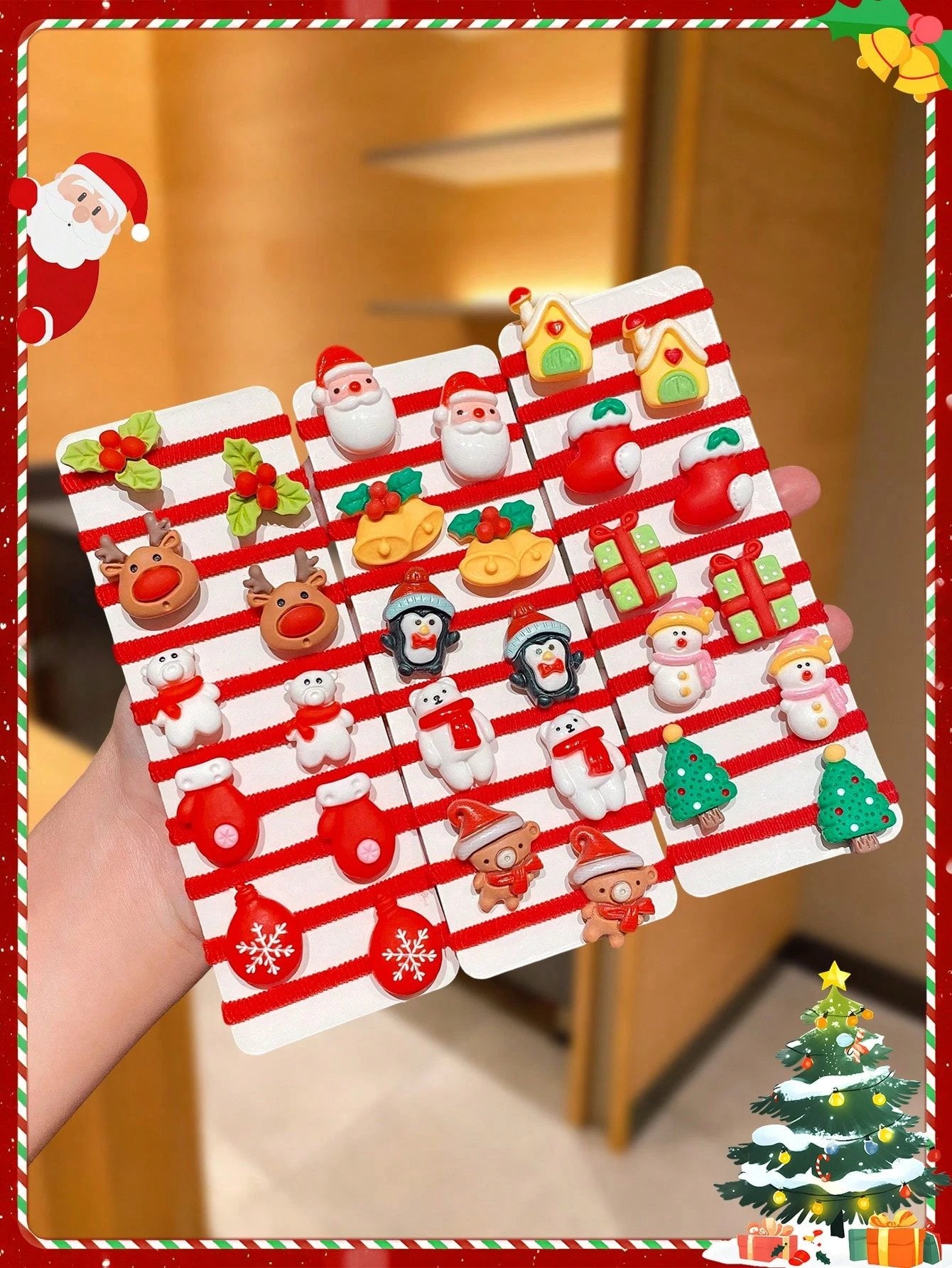🎁Christmas Hot Sale - 🎄10pcs/Set Cute Christmas Hair Scrunchies, Ideal For Holiday Hairstyles🎀