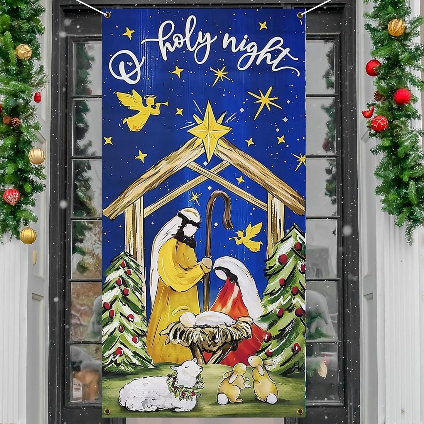 🎄Golden Christmas Bells & Wreath Door Cover - 35.4" x 70.8"