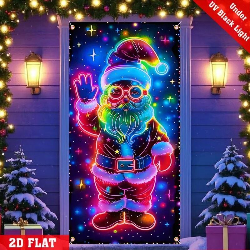 🔥LAST DAY 49% OFF - ✨UV Activated Night Glow Fluorescent Christmas Door Cover Party Banner🌟