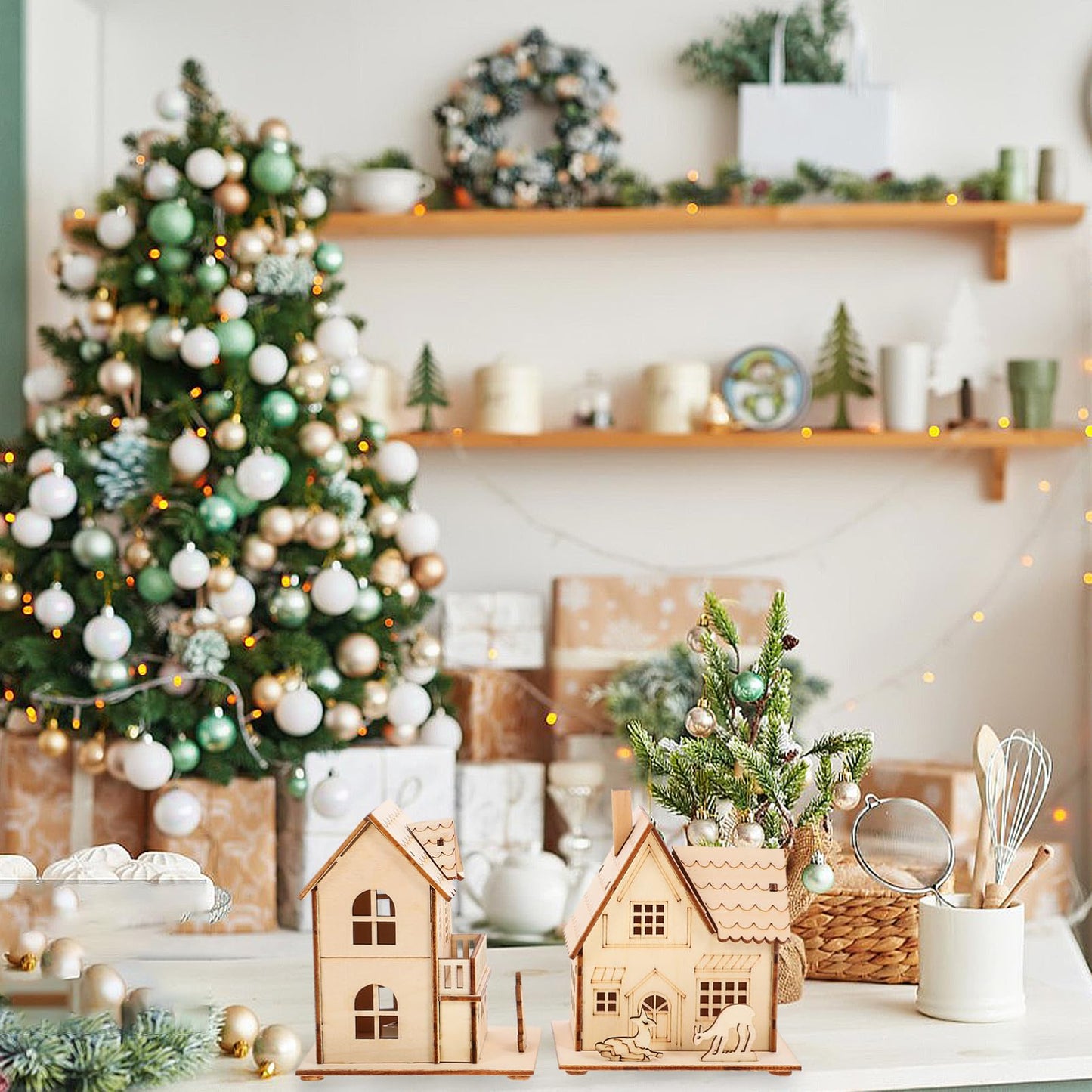 🔥LAST DAY 50% OFF- 🎄Light-Up Handmade Wooden Christmas Village Houses for Crafts