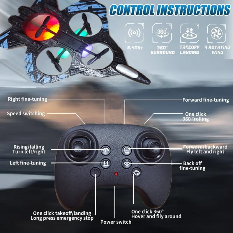 🎉Last day clearance✈️RC Stunt Fighter Jet Toy for Kids with 360° Flips & LED Lights
