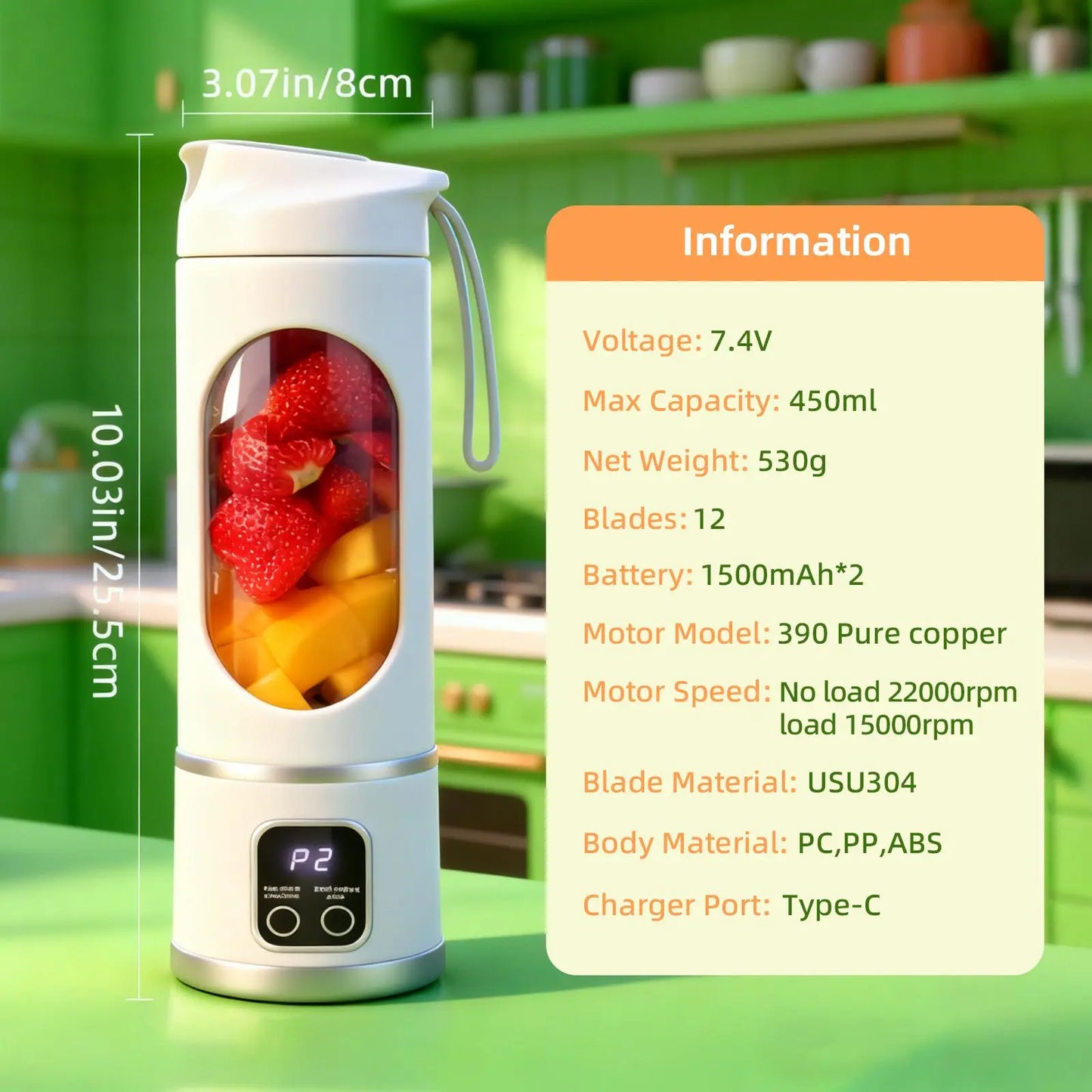 Ultimate Portable Blender! USB Rechargeable & Compact for Smoothies On-The-Go - Perfect Travel, Back To School & Gym! Leak Proof Design, Makes Shakes & Baby Food in Seconds cup juicer rechargeable mini blender vegetable