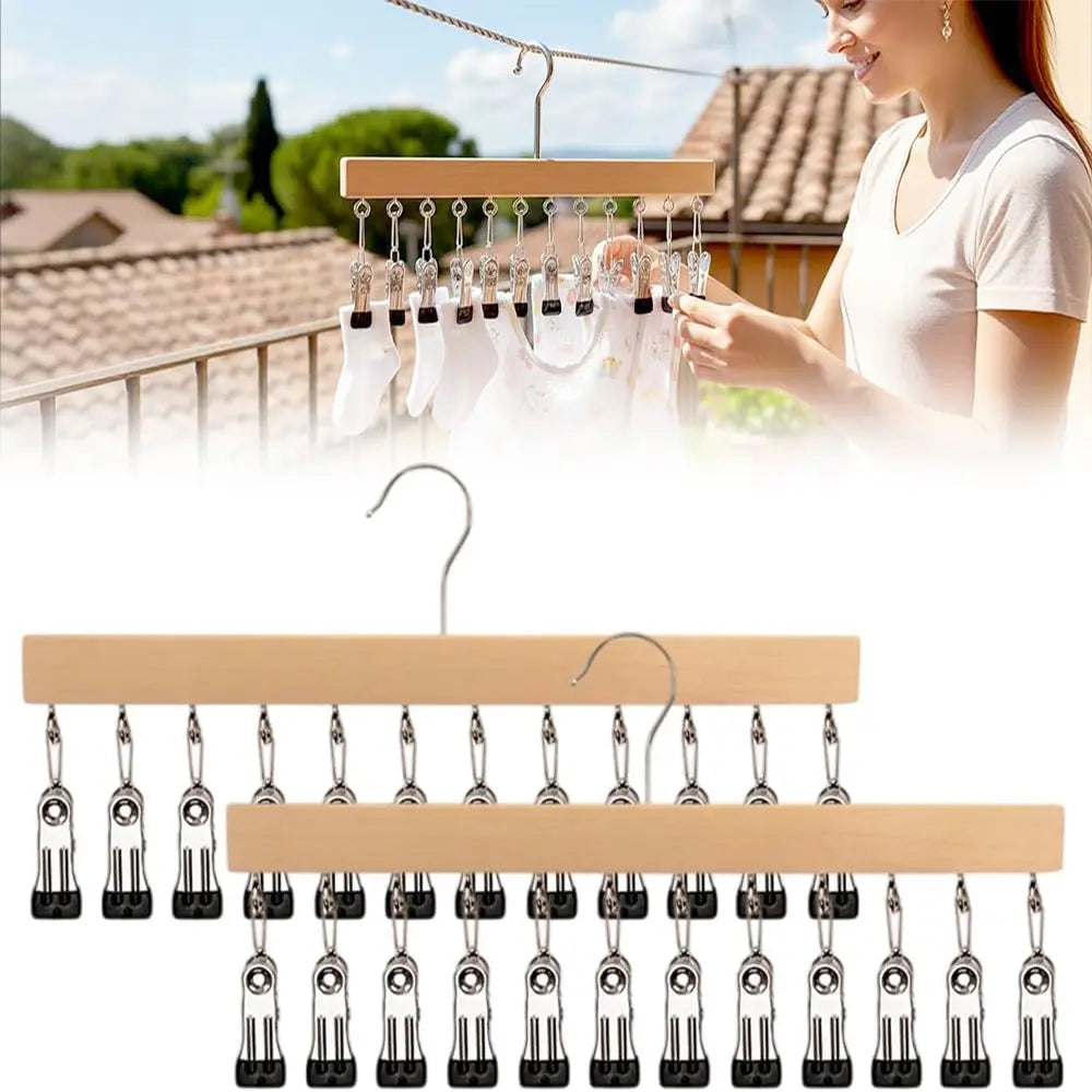 🧢 Wooden Hat Organizer | 12 Clips for Caps, Jeans & More | Space-Saving & Fits All Sizes 🪑