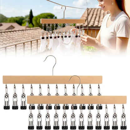 🧢 Wooden Hat Organizer | 12 Clips for Caps, Jeans & More | Space-Saving & Fits All Sizes 🪑