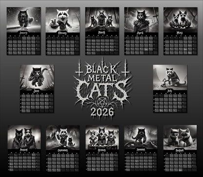 🔥Last Day 50% OFF - 🐱🖤Black Metal Cat Calendar 2026