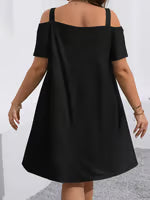 Plus Size Women's Round Neck Short Sleeve Shoulder Cut Out Fitted Casual Midi Dress