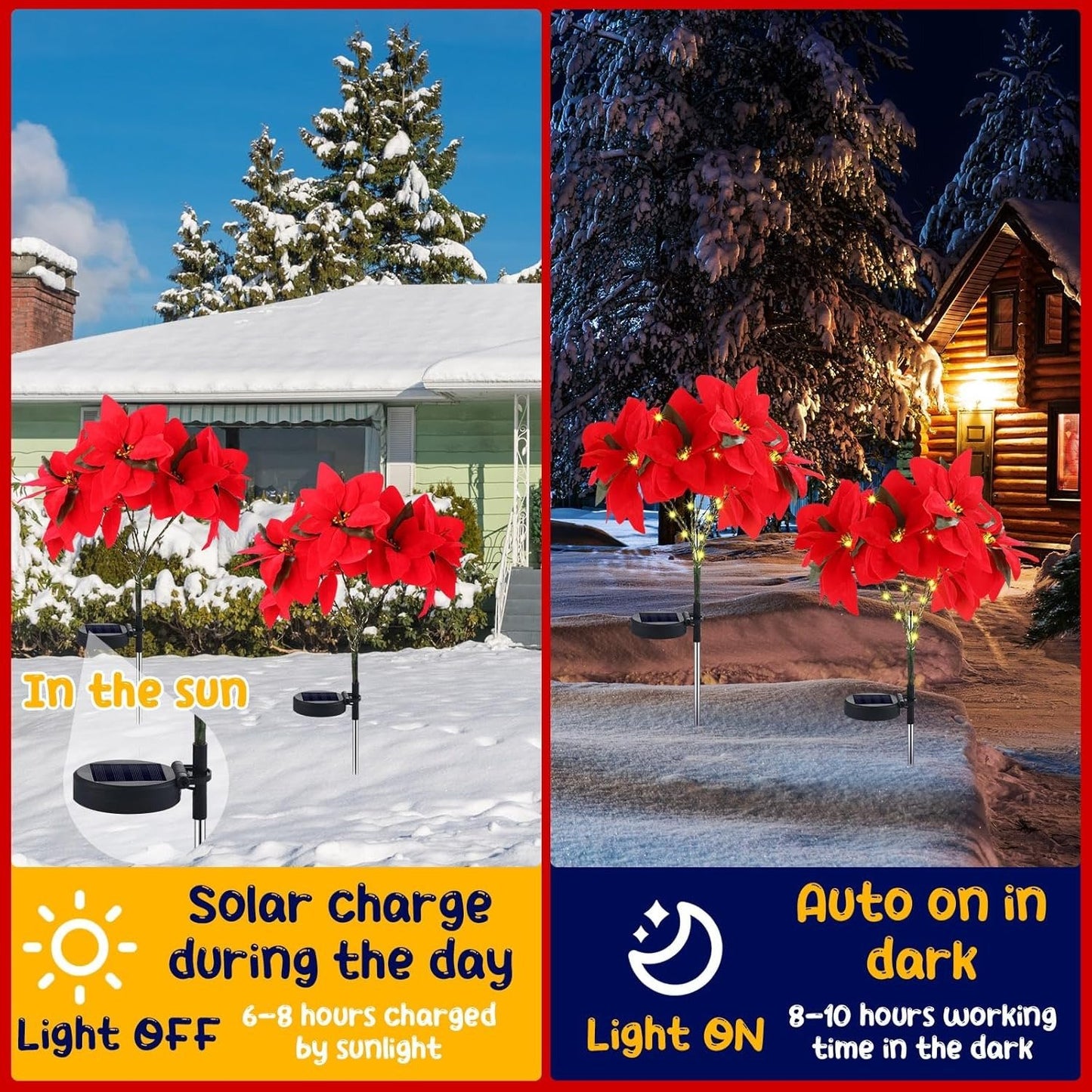 🔥LAST DAY: BUY 3 GET 1 FREE - 🎄Christmas Waterproof Solar Poinsettia Flowers Lights✨