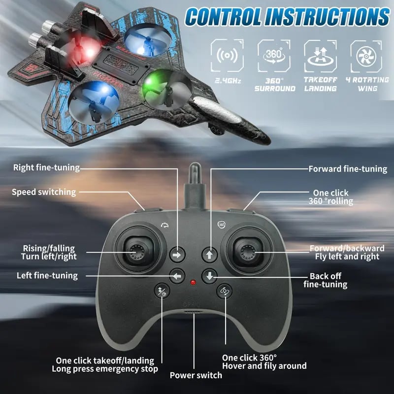 🎉Last day clearance✈️RC Stunt Fighter Jet Toy for Kids with 360° Flips & LED Lights