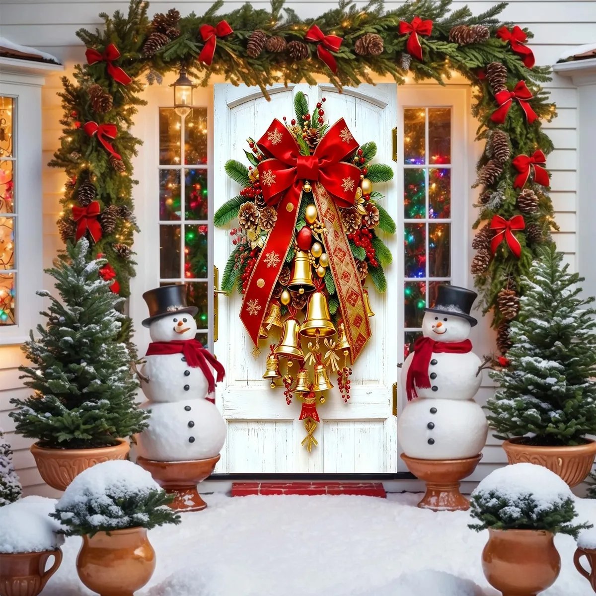 🎄Golden Christmas Bells & Wreath Door Cover - 35.4" x 70.8"