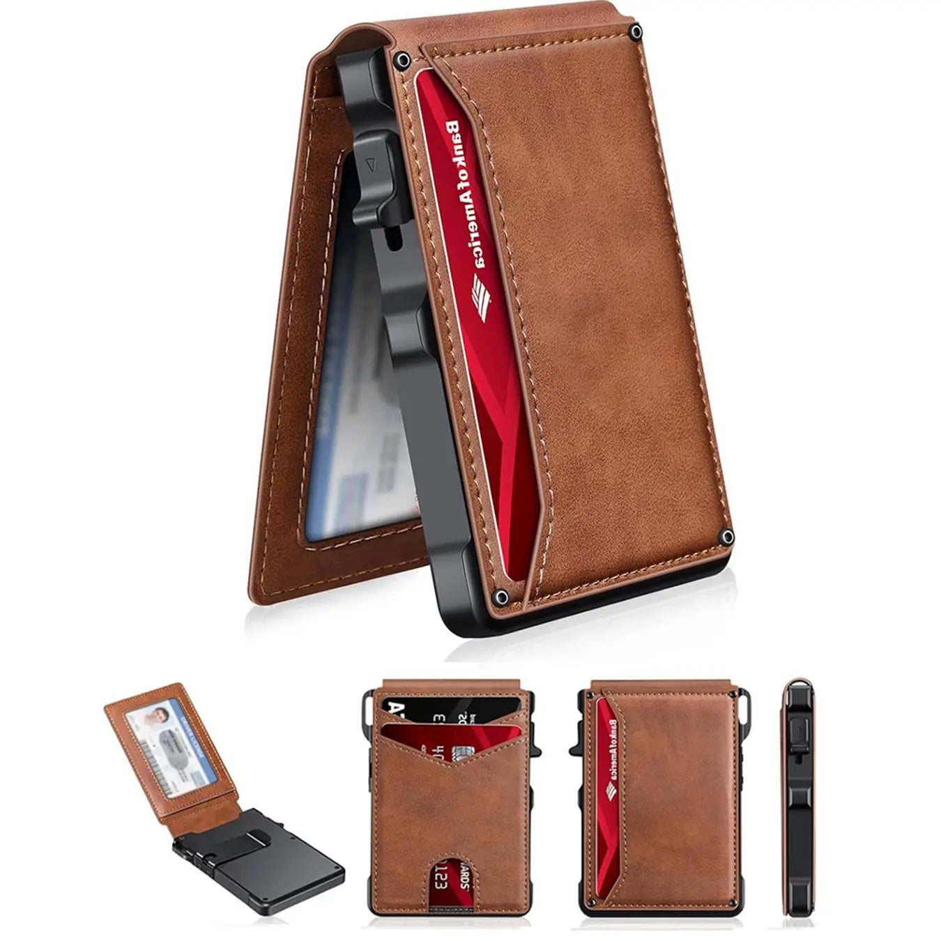 Minimalist Men’s Slim Wallet: 9 - 13 Cards, Money Clip, ID Window. RFID - Blocking, Aluminum Bifold Pop - Up SpringStatements