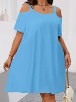 Plus Size Women's Round Neck Short Sleeve Shoulder Cut Out Fitted Casual Midi Dress