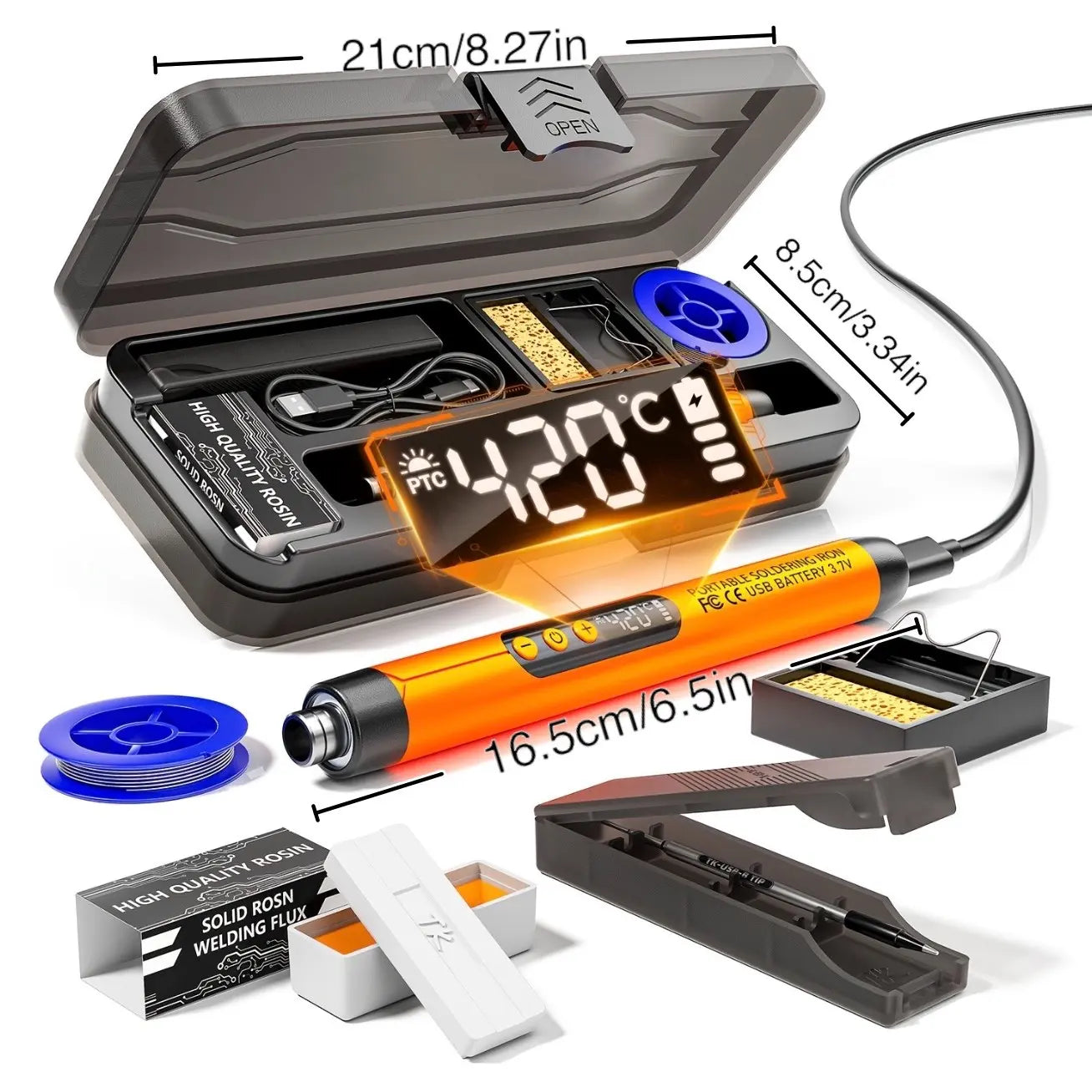 LCD Portable USB Adjustable-Temperature Soldering Iron Gun, Corded Solder Iron, Home DIY Soldering Kit with Storage Box, Electronic Soldering Tool