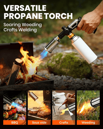 💥Powerful Propane Torch(Propane Tank Not Included) - 2732°F High Temp Flame, Instant Ignition for Grilling, Charcoal, Soldering & Outdoor Cooking