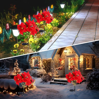 🔥LAST DAY: BUY 3 GET 1 FREE - 🎄Christmas Waterproof Solar Poinsettia Flowers Lights✨