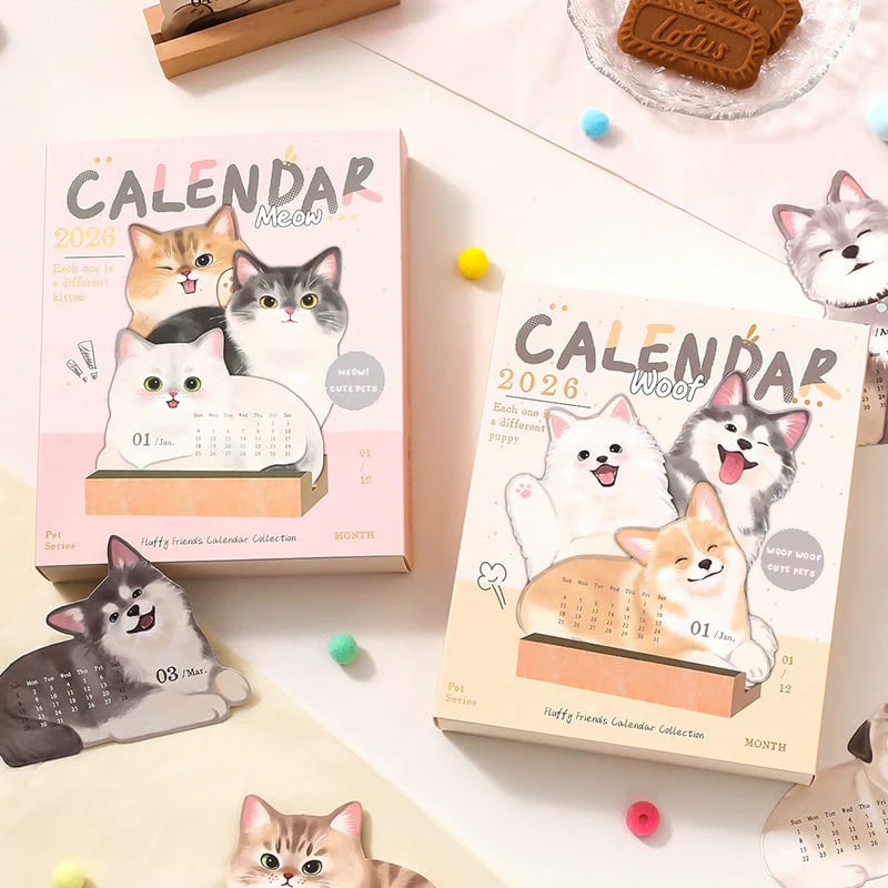 🔥Last Day 49% OFF - 🗓️Mini Desk Calendar 2026 Cute Dog & Cat Monthly Planner