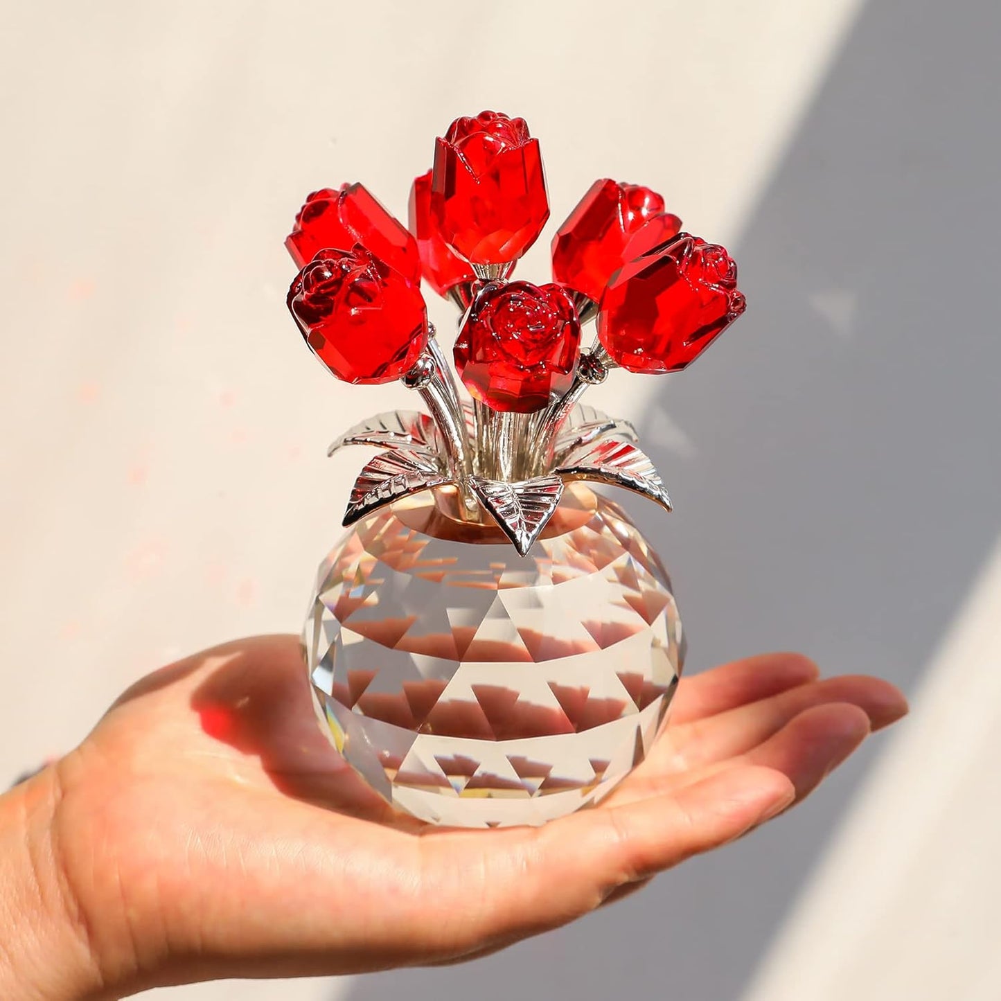 ⏰Last 4 hours Sale: Save 50%-Crystal Colorful Rose Flower Collectible Figurine with Vase