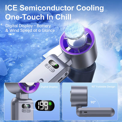 Ice Fan Portable Handheld High Speed Fan 199 Adjustable Levels Foldable for Summer Travel Vacation Essentials& Outdoor Activities with 13000 RPM Turbine Engine cool fan