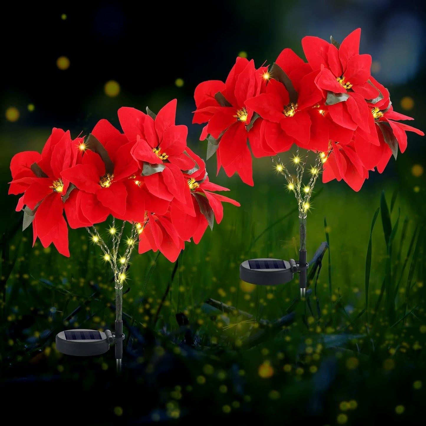 🔥LAST DAY: BUY 3 GET 1 FREE - 🎄Christmas Waterproof Solar Poinsettia Flowers Lights✨