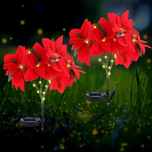 🔥LAST DAY: BUY 3 GET 1 FREE - 🎄Christmas Waterproof Solar Poinsettia Flowers Lights✨