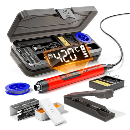 LCD Portable USB Adjustable-Temperature Soldering Iron Gun, Corded Solder Iron, Home DIY Soldering Kit with Storage Box, Electronic Soldering Tool
