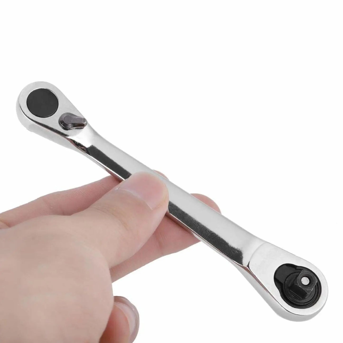 Silver Ratchet Wrench 1/4 Inch Mini Double Headed 72 Tooth Drive Socket (Bits Not Included), Ratchet Set Rotator Practical Accessories Tool, 5 Degrees Quick Install Release