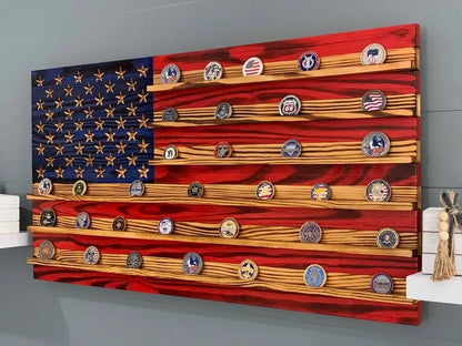 ⚡️LAST DAY 49% OFF - 🇺🇸Challenge Coin Display Rack Holder - Rustic American Flag - 🎁BUY MORE SAVE MORE