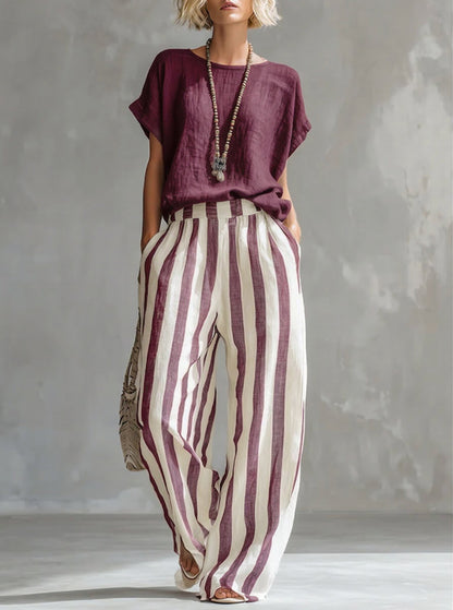 Cozy Loose-fit Striped Cotton-linen Two-piece Set ✨Plus Size Friendly XS-4XL